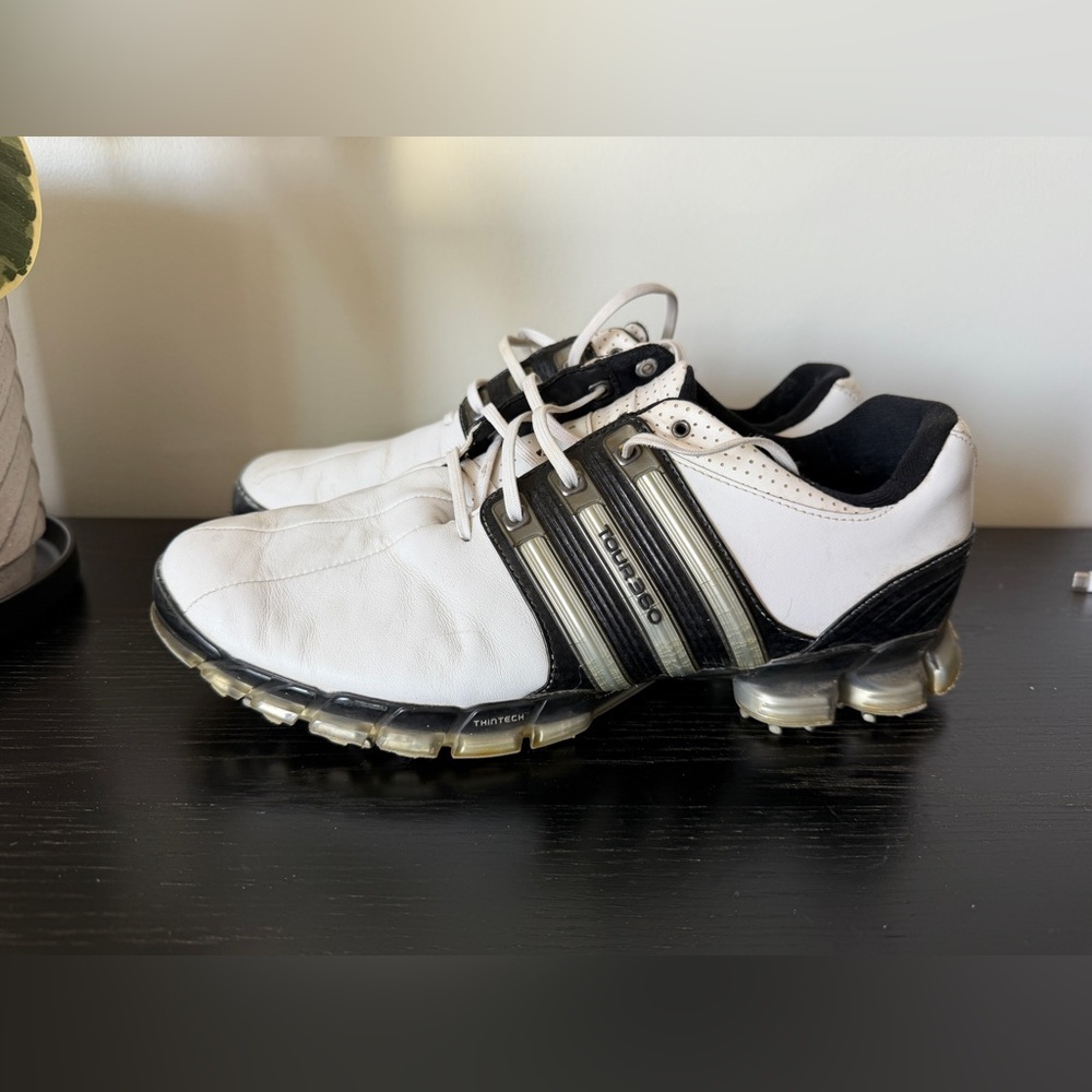 Adidas White and Black Leather Athletic Tour 360 Golf Shoes